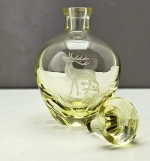 Lemon crystal decanter with hunting motif - Czechoslovakia 1960s