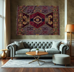 Large Art Deco hand-woven kilim, double-sided , Pokucie 1st half of the 20th century.