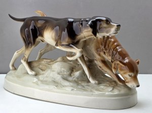 Large porcelain figure of hunting dogs- Royal Dux Czechoslovakia 1980s