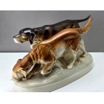 Duża porcelanowa figura psów myśliwskich- Royal Dux Czechosłowacja lata 80 -te