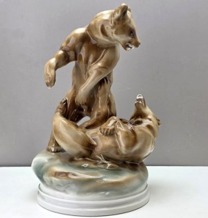 Large figure of fighting bears by Zsolany Hungary 1920s