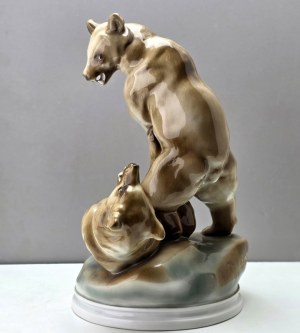Large figure of fighting bears by Zsolany Hungary 1920s