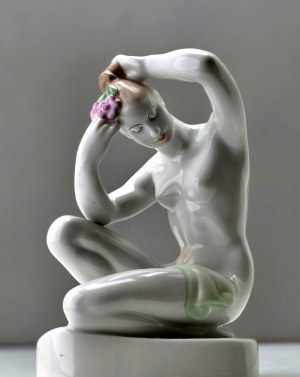 Porcelain figurine Nude - woman with flower - BUDAPEST AQUINCUM porcelain factory - 1960s