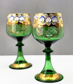 Pair of crystal beautifully decorated chalices - Bohemia 1960s