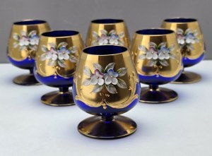 Bohemia - Set of six hand-decorated cognac glasses - early 20th century