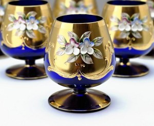 Bohemia - Set of six hand-decorated cognac glasses - early 20th century