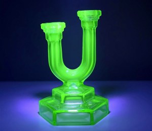 Art deco - uranium glass candle holder - Czechoslovakia 1930s