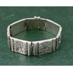 Art Deco style silver bracelet with handmade floral engraving [ silver ].