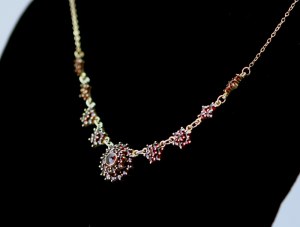 Necklace with natural Czech garnets sterling silver - 1950s