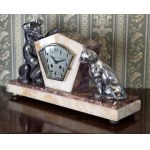Zegar kominkowy Art Deco z figurami psa i kota