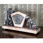 Zegar kominkowy Art Deco z figurami psa i kota