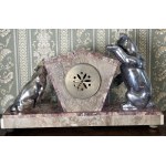 Zegar kominkowy Art Deco z figurami psa i kota