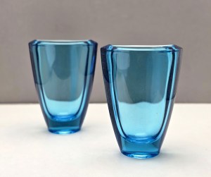 Pair of turquoise vases proj. V. Hanus - Rudolfowa Hut - Czechoslovakia 1960s.