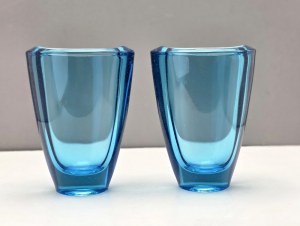 Pair of turquoise vases proj. V. Hanus - Rudolfowa Hut - Czechoslovakia 1960s.