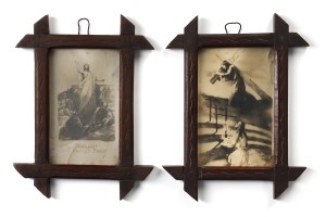 Pair of pictures in wooden frames