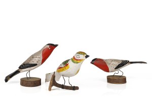 Three wooden bird figurines, Cepelia