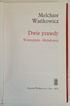 WAŃKOWICZ Melchior - TWO TRUTHS, ed.1974