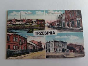 POSTCARD TRZEBINIA 4 VIEWS, ZINC SMELTER MUNICIPAL OFFICE MARKET SQUARE
