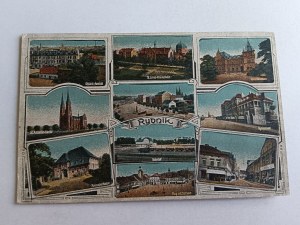 POSTCARD RYBNIK MULTIVIEW, 1921, CHURCH, RAILROAD STATION, 10 VIEWS