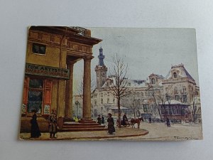 POSTCARD WARSAW, PAINTING CIEŚLEWSKI TOWN HALL, STAMP, STAMP