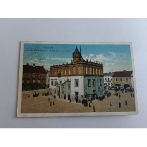 POCZTÓWKA TARNÓW RYNEK Z RATUSZEM, ZNACZEK, STEMPEL 1915 R