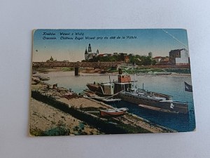 POSTCARD KRAKOW WAWEL WITH WISLA, SHIP