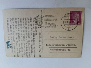 POSTCARD WROCŁAW BRESLAU MONUMENT, STAMP, STAMP 1945