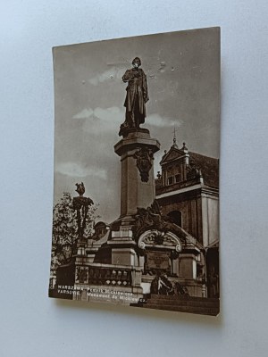 POSTCARD WARSAW MICKIEWICZ MONUMENT AT NIGHT, DAMAGED