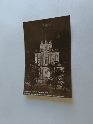 POSTCARD WARSAW VISITKI CHURCH AT NIGHT, FOT CHOMĘTOWSKA, DAMAGED