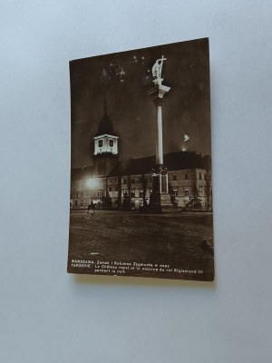 POSTCARD WARSAW CASTLE AND ZYGMUNT COLUMN AT NIGHT, DAMAGED