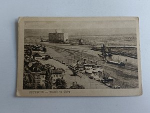 POSTCARD SZCZECIN VIEW OF THE ODER RIVER, SHIP, STAMP, STAMP