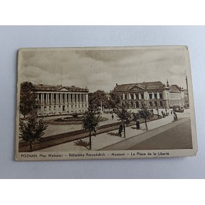POCZTÓWKA POZNAŃ PLAC WOLNOŚCI, BIBLIOTEKA RACZYŃSKICH, MUZEUM 1937 R