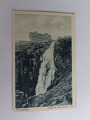 POSTCARD KARKONOSZE RIESENGEBIRGE, CHALET, WATERFALL