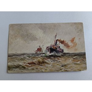 POCZTÓWKA STATEK, MALARSTWO, STEMPEL, 1900 R