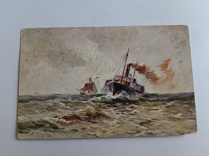 POSTCARD SHIP, PAINTING, STAMP, 1900
