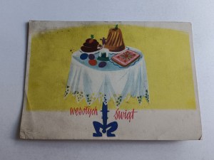 CHRISTMAS POSTCARD, TABLE, FOOD, SULIKOWSKI, STAMP