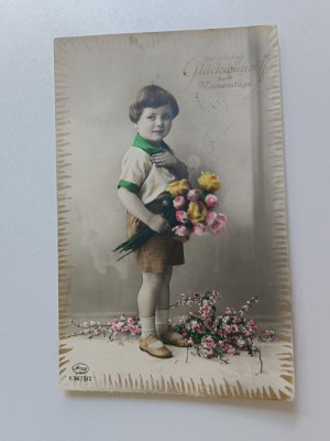CHILDREN'S POSTCARD, FLOWERS, STAMP, STAMP