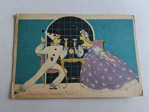 HOLIDAY POSTCARD NEW YEAR NEW YEAR'S EVE BALL CHAMPAGNE