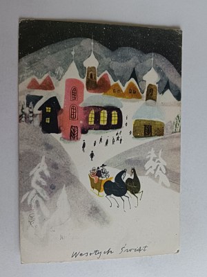 CHRISTMAS POSTCARD SLEIGH HORSES