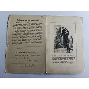 OBRAZEK ŚWIĘTY ANTONI PADEWSKI, OŚWIĘCIM, SIOSTRY SERAFITKI, 1931 R
