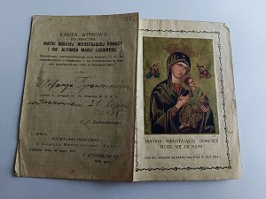 ENROLLMENT CARD FOR THE CONFRATERNITY OF MB UNCEASING HELP AND SAINT ALPHONSE MARJA LIGUORI, KRAKOW 1935