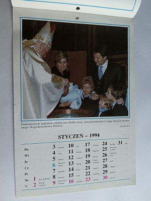 WALL CALENDAR POPE JAN PAUL II, PALLOTINUM II, ZĄBKI, FAMILIARIS CONSORTIO 1994