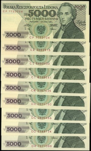 Polska, zestaw: 9 x 5.000 złotych, 1.12.1988