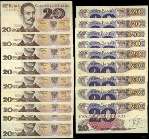 Polska, zestaw: 9 x 20 złotych, 1.06.1982