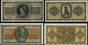 Greece, set: 5,000 drachmas and 1,000 drachmas, 19.07.1943 and 21.08.1942