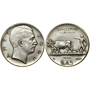 Albania, 5 franga ari, 1927 R, Rzym