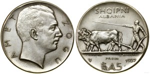 Albania, 5 franga ari, 1927 R, Rome