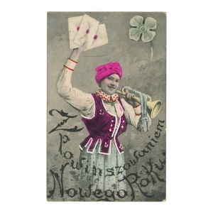 Cartolina commemorativa - Con gli auguri per il nuovo anno, 1908. Colorata a mano (138)