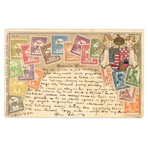 Postcard with embossed stamps, coat of arms of Hungary (1032)