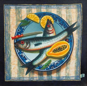 Dawid Zdobylak (b. 1993), Fish on an old plate, 2022